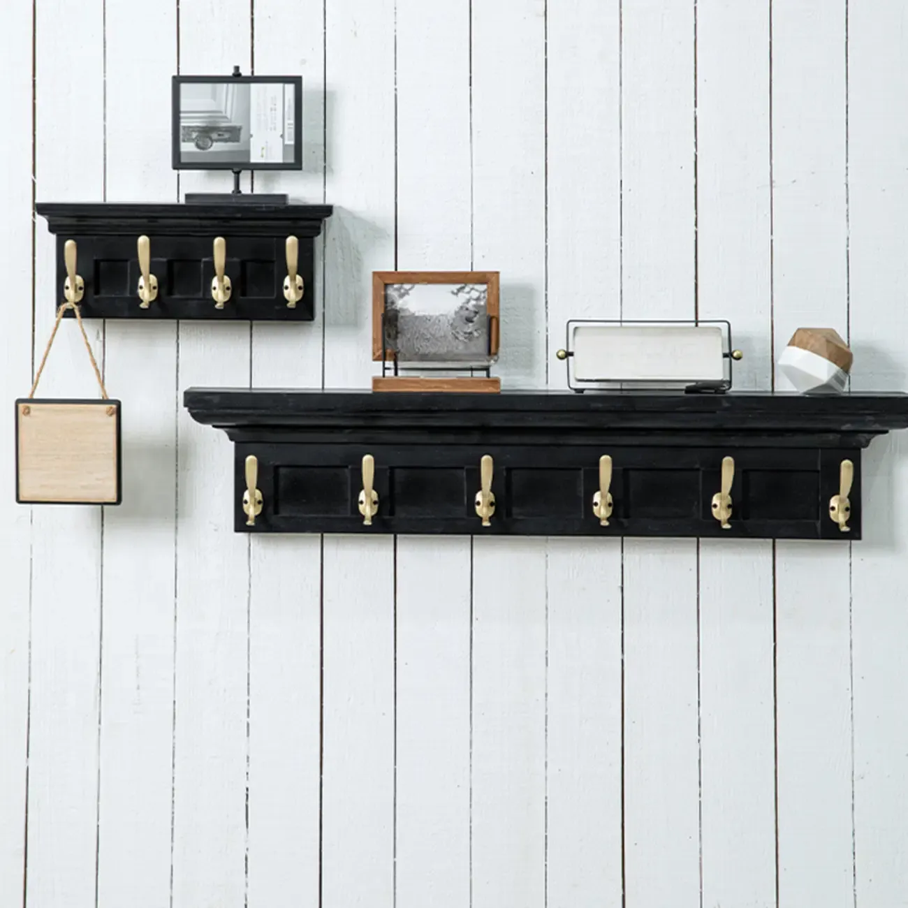 Mid-Century Black Wall-Mounted Coat Rack with Hooks Image - 1