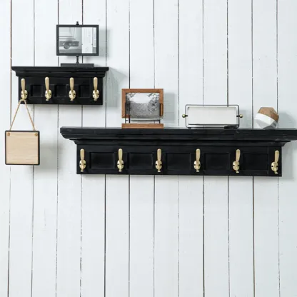 Mid-Century Black Wall-Mounted Coat Rack with Hooks Image - 1