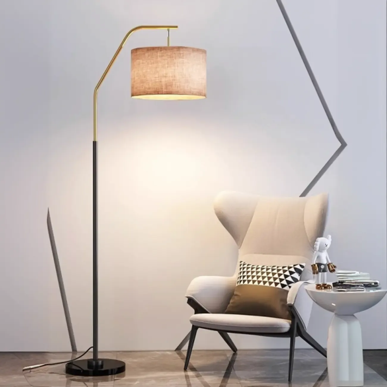 Adjustable Arc Floor Lamp with Fabric Shade for Living Room Image - 6