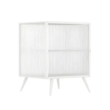 Modern Black Metal Bedside Table with Glass Shelving Image - 19