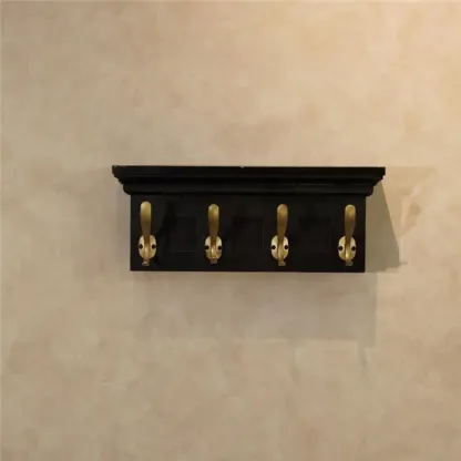 Mid-Century Black Wall-Mounted Coat Rack with Hooks Image - 2