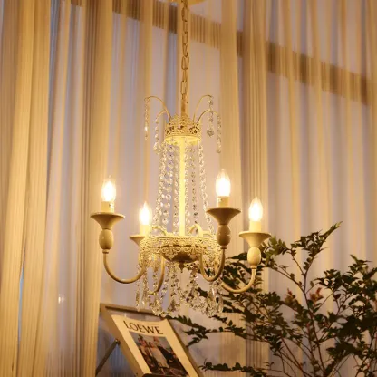 Elegant White Crystal Candelabra Chandelier With Shadeless  Image - 7