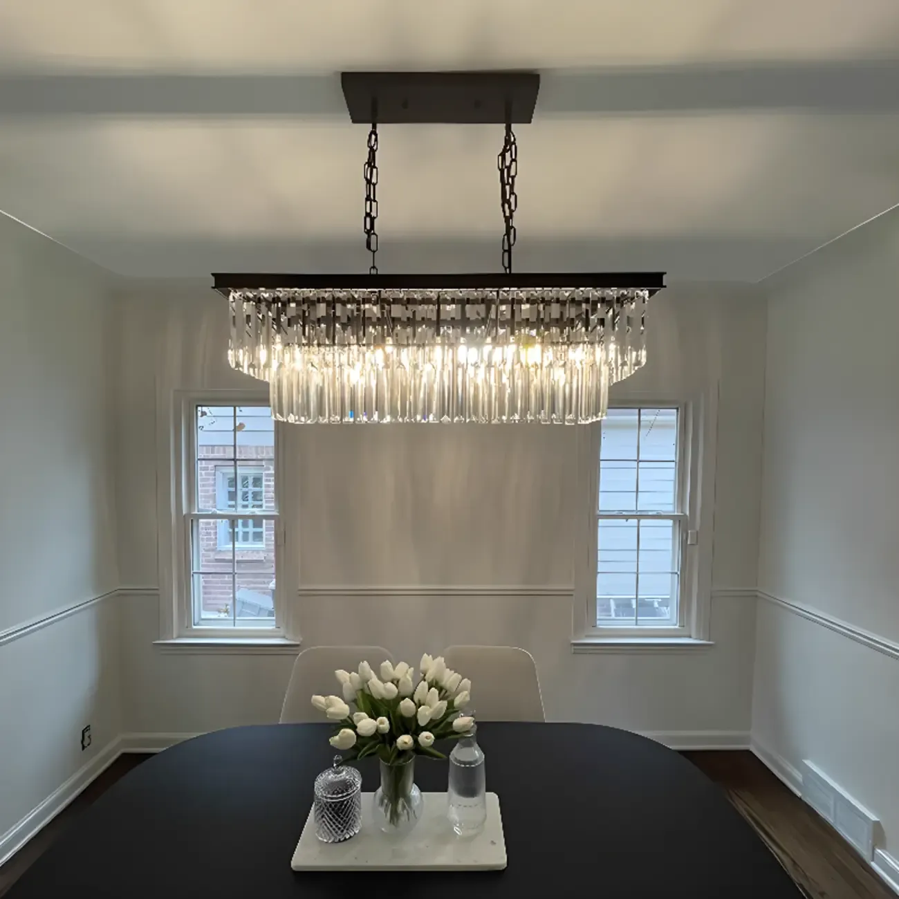 Modern Island Light 2 Tier Transparent Glass in Linear Shape Image - 6