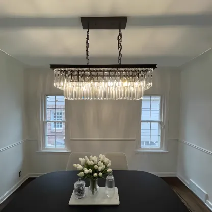 Modern Island Light 2 Tier Transparent Glass in Linear Shape Image - 6