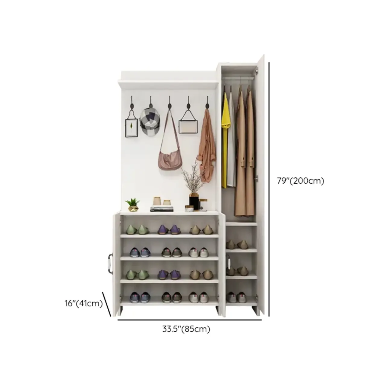 Modern White Hall Tree with Cabinets and Shelves Image - 19