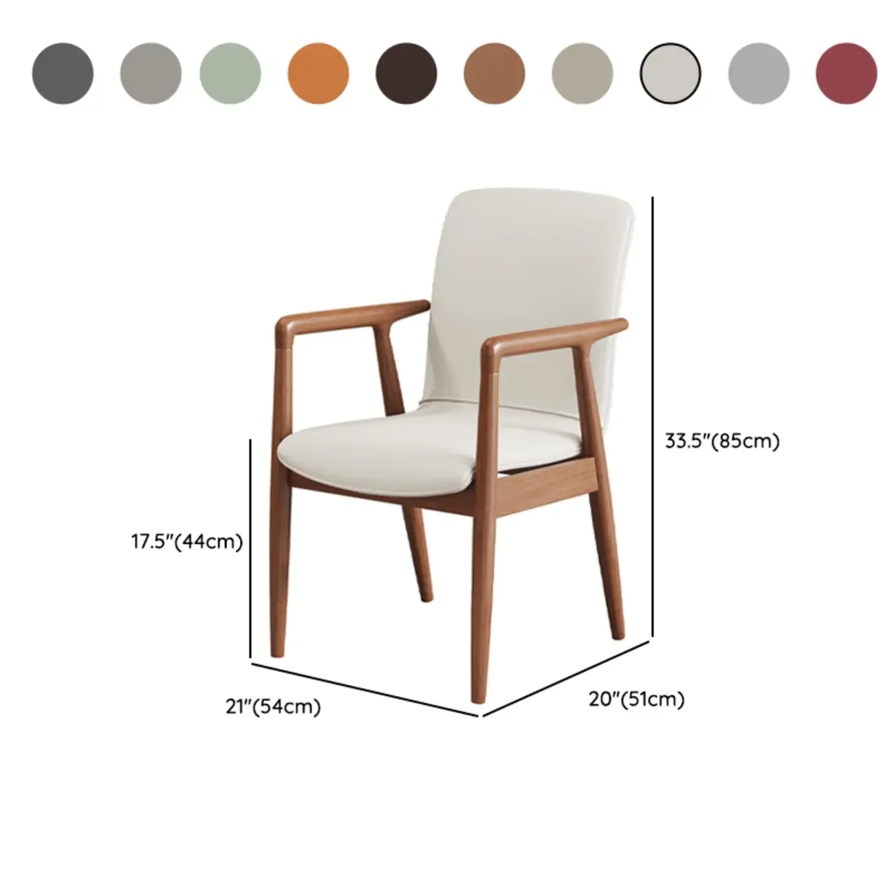 Modern Wood Faux Leather Upholstered Dining Armchair #size