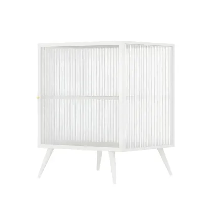Modern Black Metal Bedside Table with Glass Shelving Image - 20