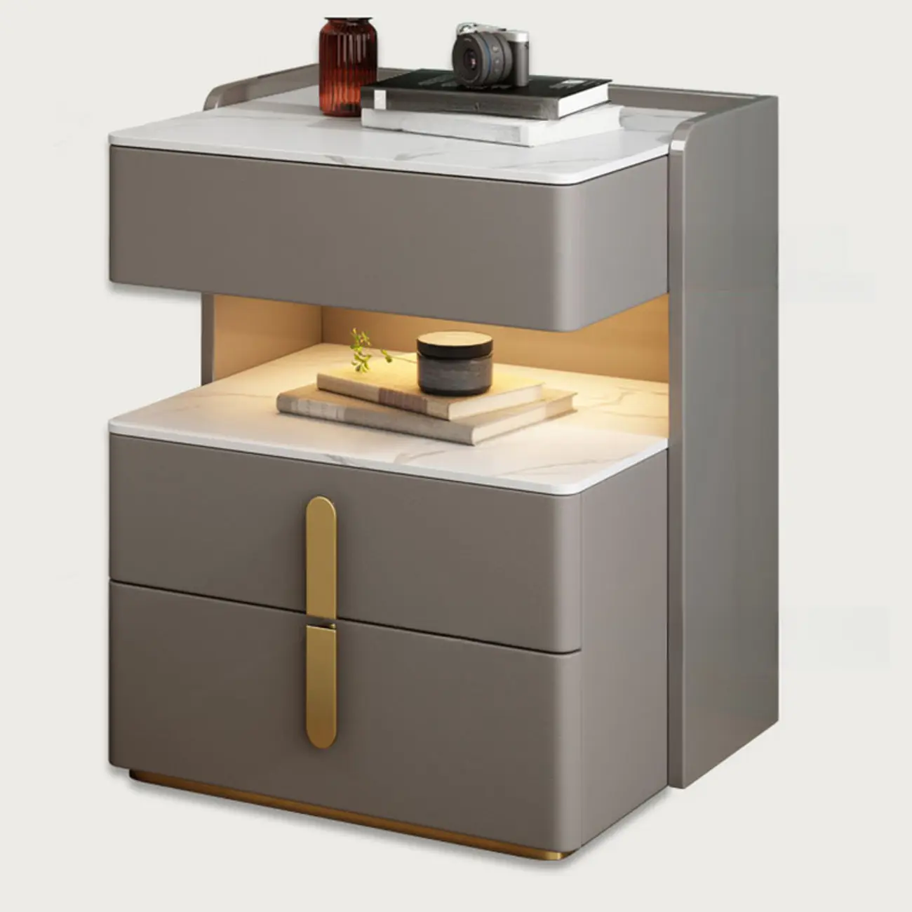 Versatile Lighting White 3-Drawer Nightstand in Marble Top Image - 11 | homeyfad