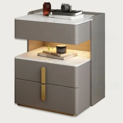 Versatile Lighting White 3-Drawer Nightstand in Marble Top Image - 11