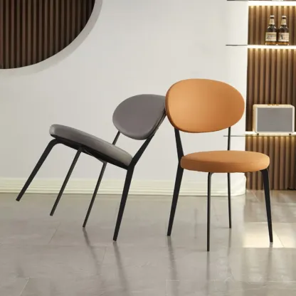 Minimalist Round Faux Leather Upholstered Metal Dining Chair Image - 2