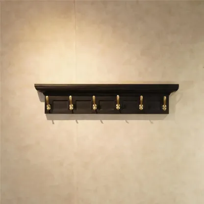 Mid-Century Black Wall-Mounted Coat Rack with Hooks Image - 3