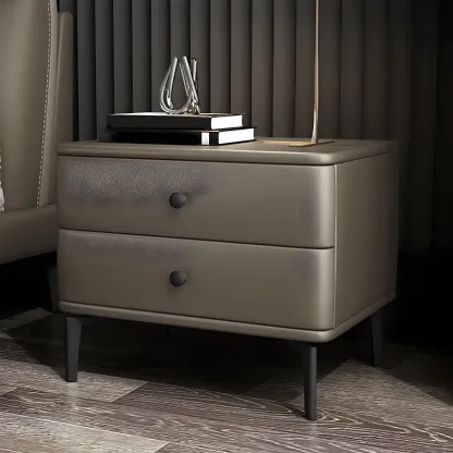 Modern Black Leather Bedside Table with Drawers Image - 21