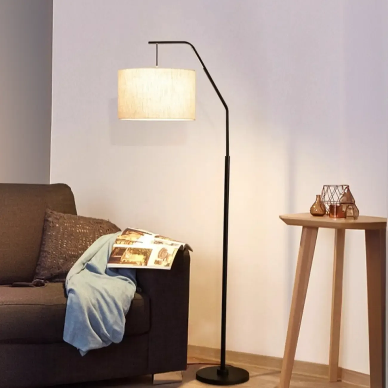 Adjustable Arc Floor Lamp with Fabric Shade for Living Room Image - 8