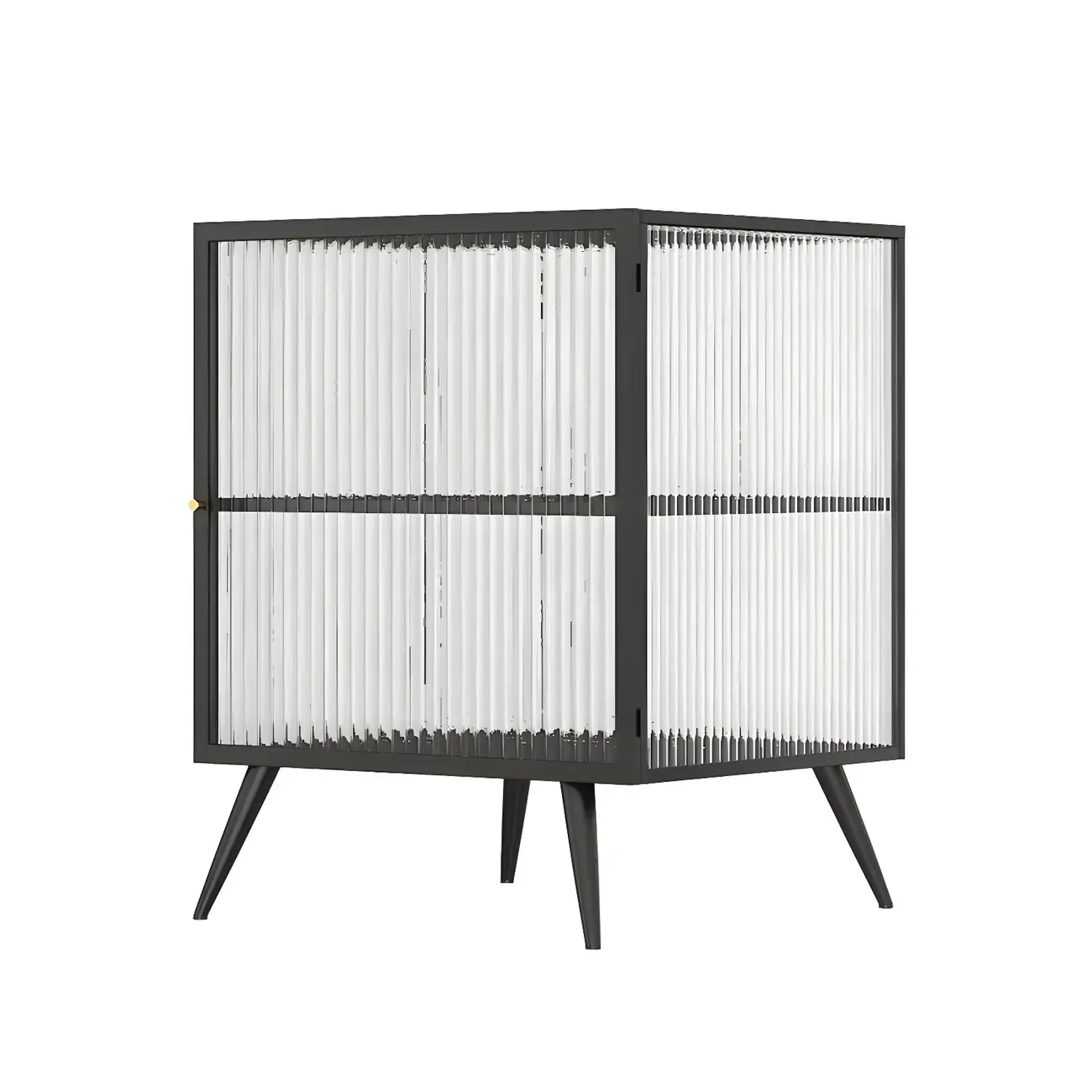 Modern Black Metal Bedside Table with Glass Shelving Image - 21