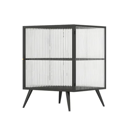 Modern Black Metal Bedside Table with Glass Shelving Image - 21