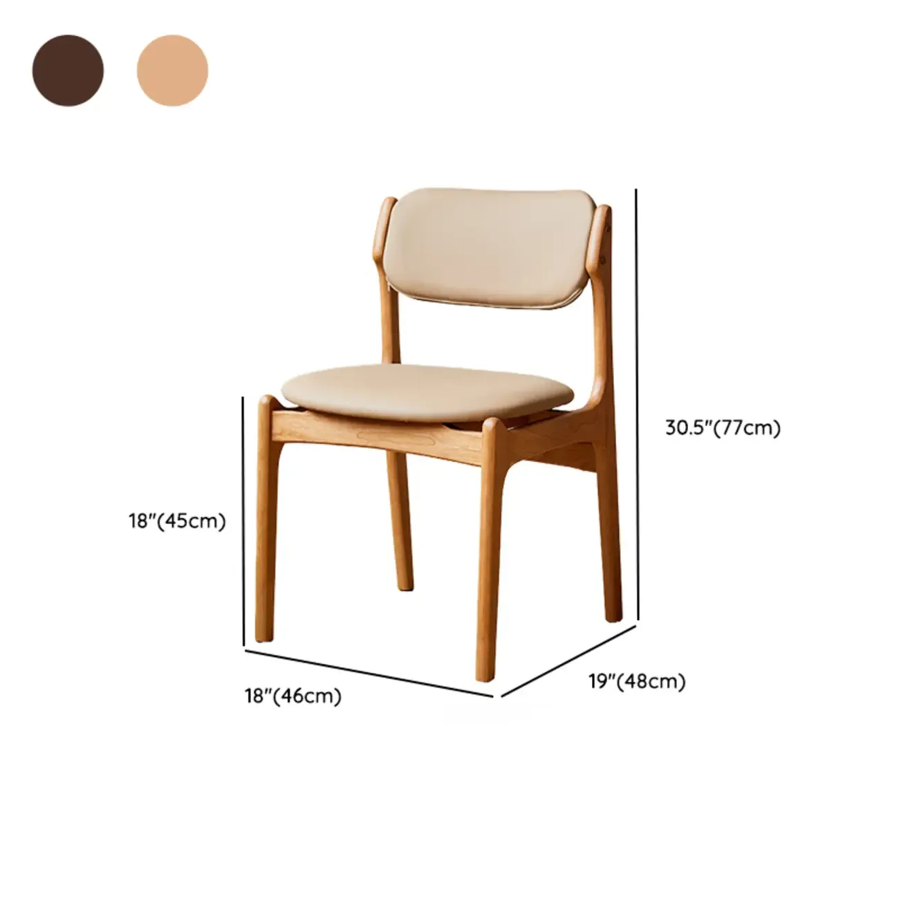 Rustic Open Back Wooden Faux Leather Dining Chair Set of 2 #size