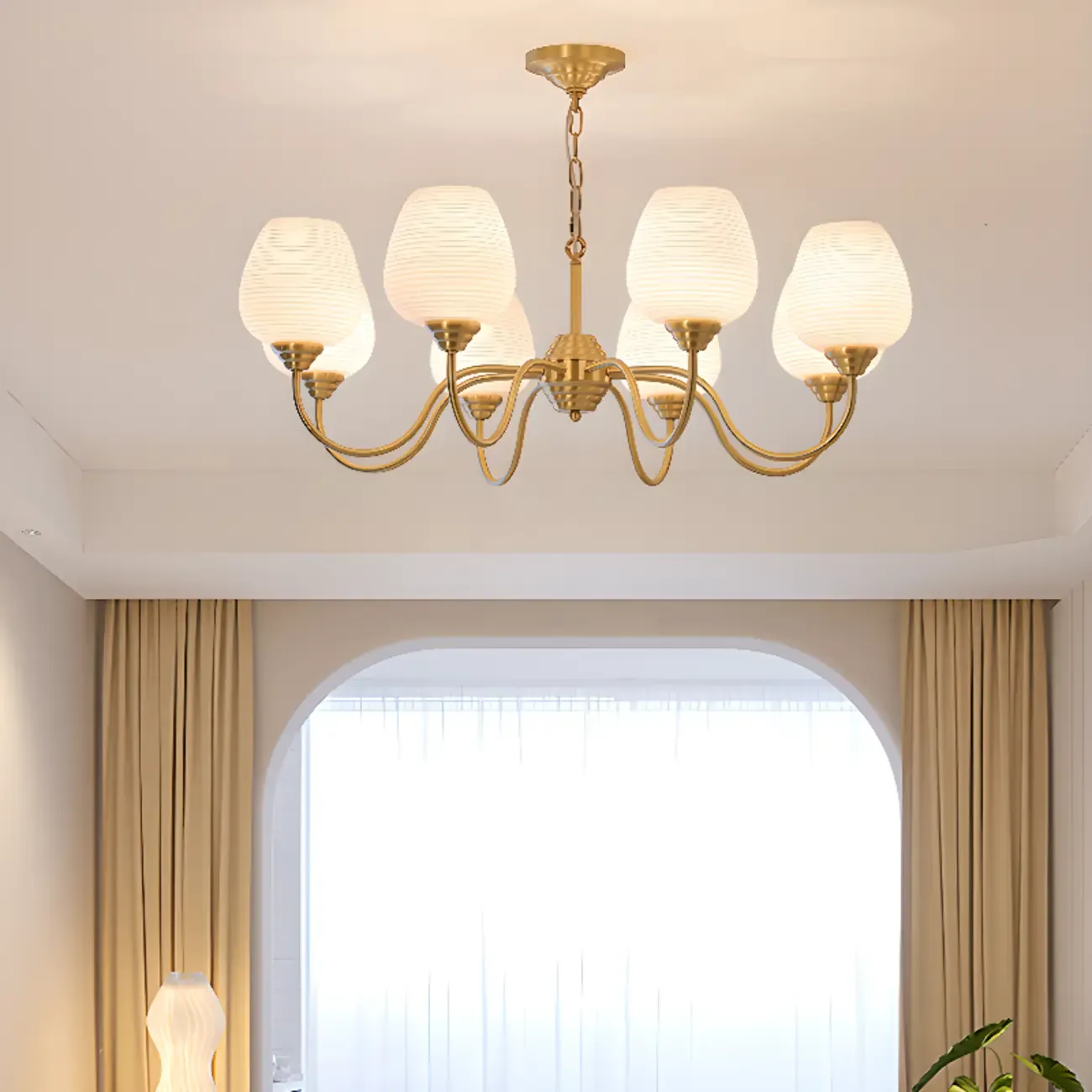 8-light Vintage Gold Brass Chandelier Adjustable Hanging Length Image - 4