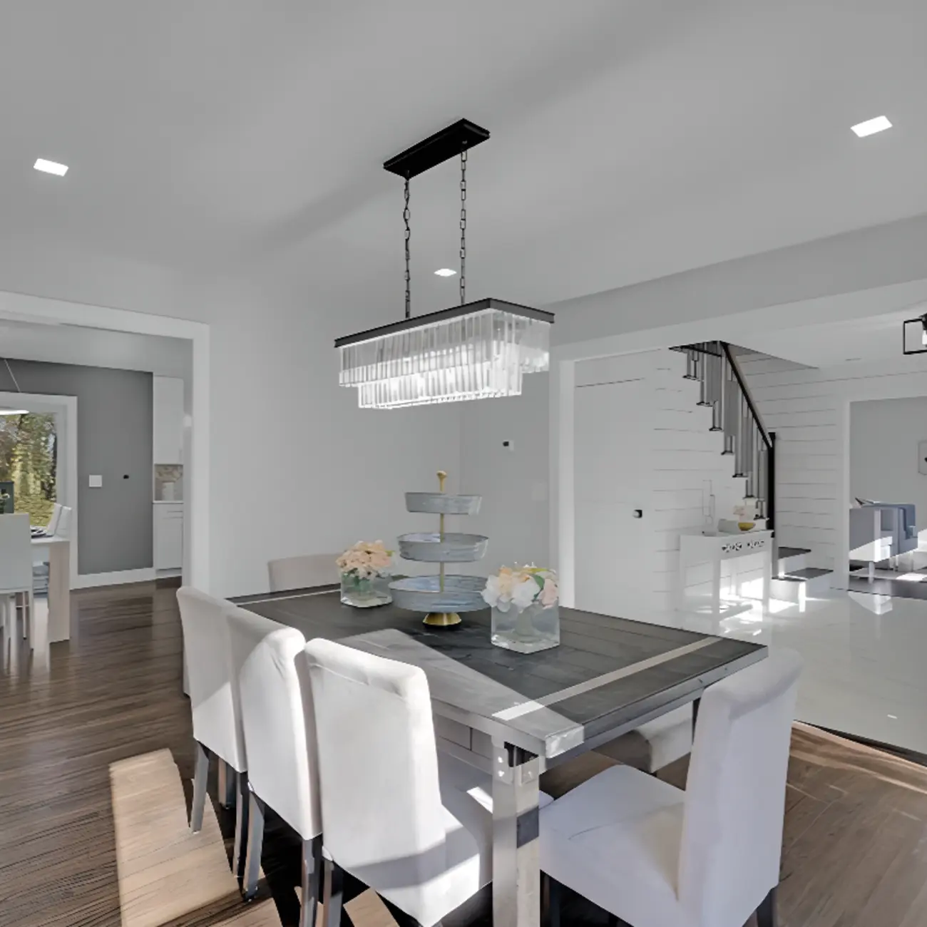 Modern Island Light 2 Tier Transparent Glass in Linear Shape Image - 8 | homeyfad