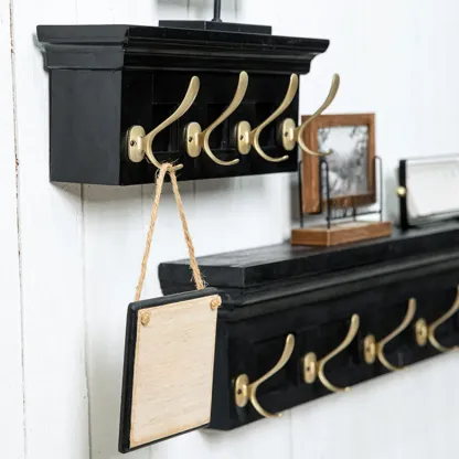 Mid-Century Black Wall-Mounted Coat Rack with Hooks Image - 4
