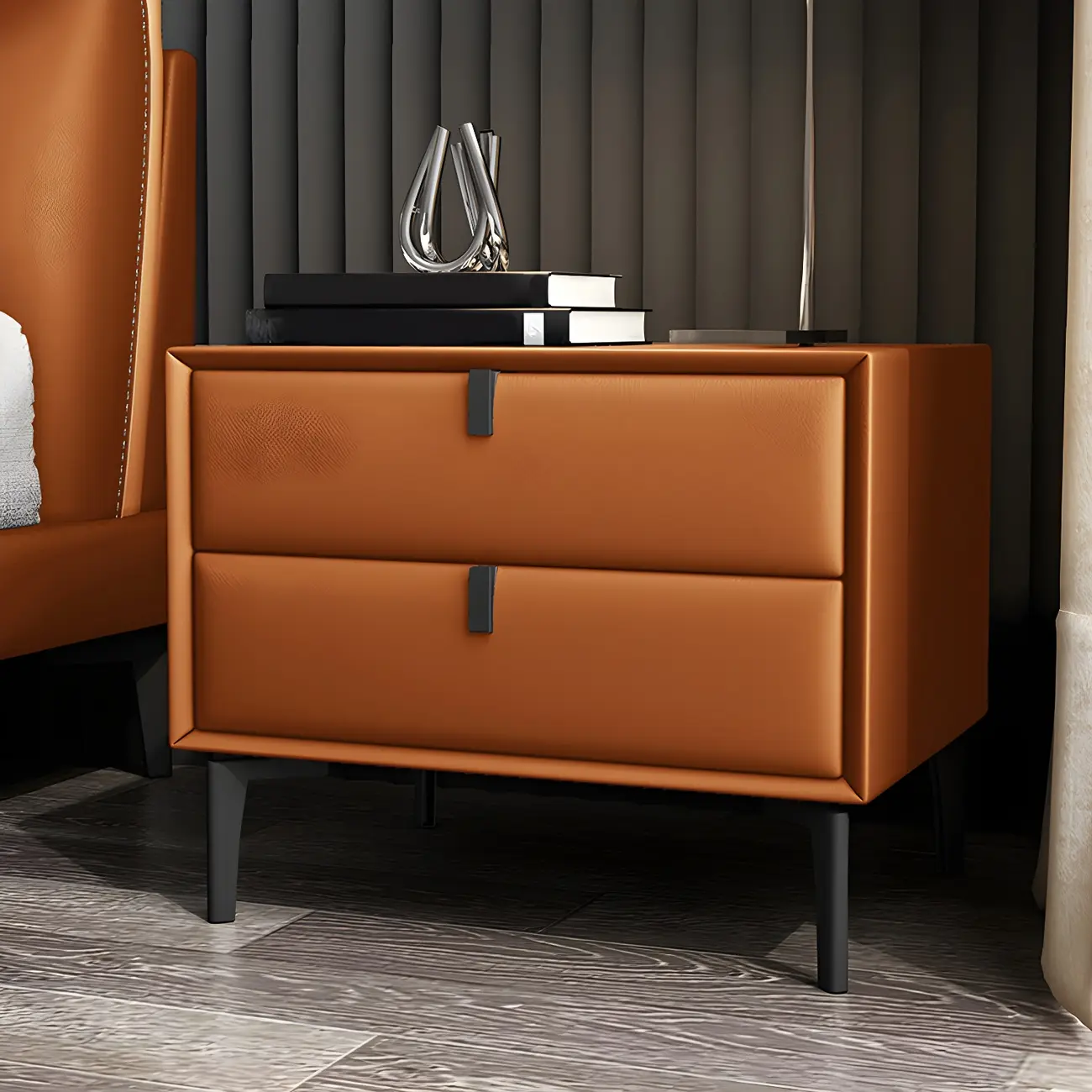 Modern Black Leather Bedside Table with Drawers Image - 22 | homeyfad