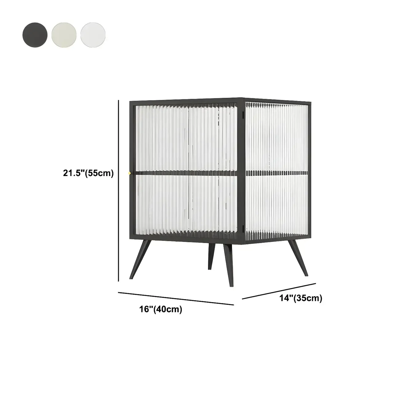 Modern Black Metal Bedside Table with Glass Shelving #size