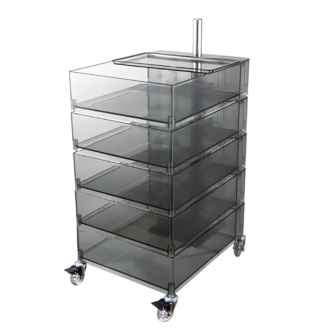 Vibrant Yellow Transparent Nightstand with Drawers and Wheels Image - 16