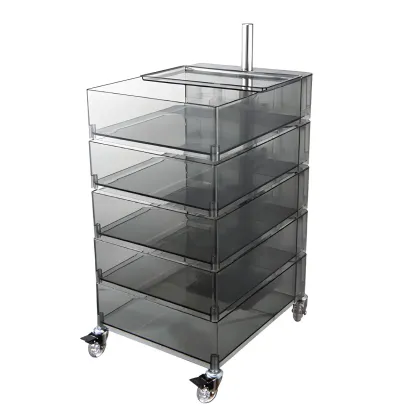 Vibrant Yellow Transparent Nightstand with Drawers and Wheels Image - 16