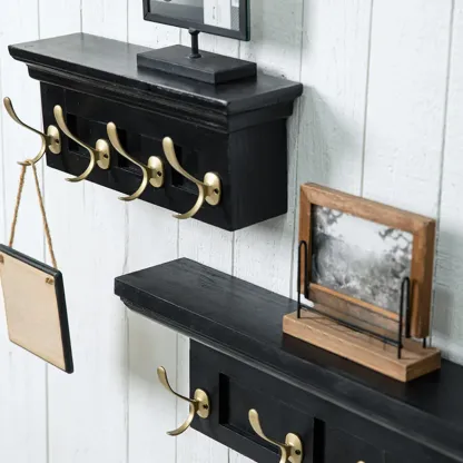 Mid-Century Black Wall-Mounted Coat Rack with Hooks Image - 5