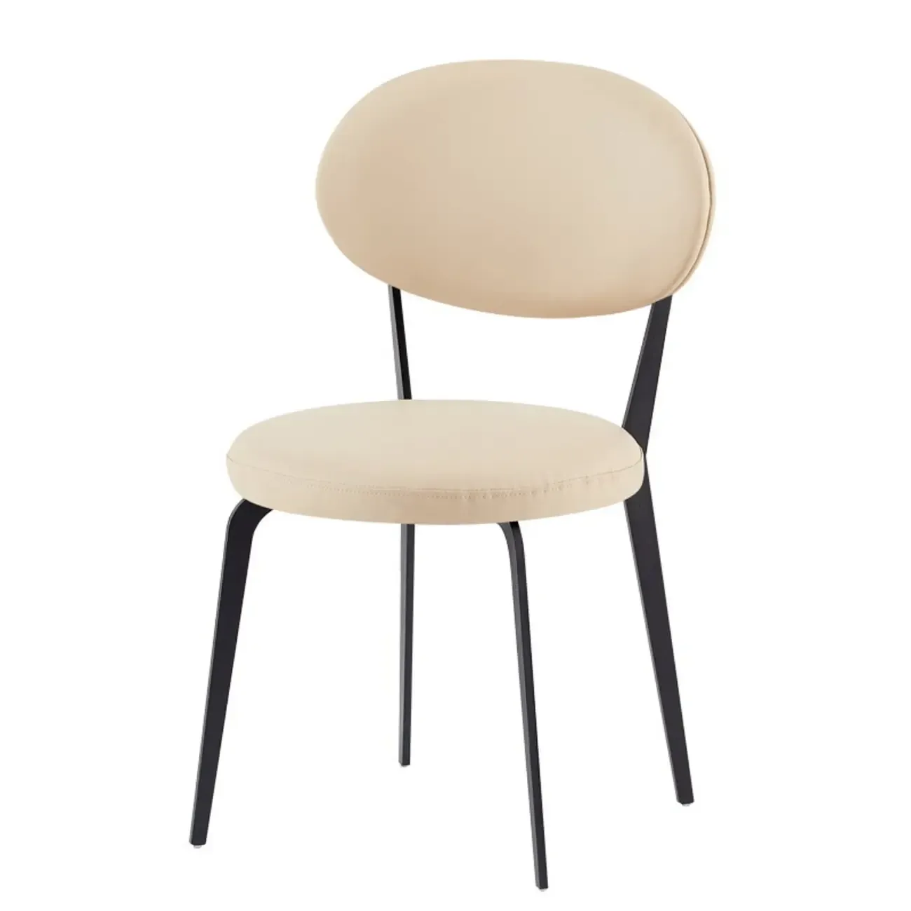 Minimalist Round Faux Leather Upholstered Metal Dining Chair Image - 5