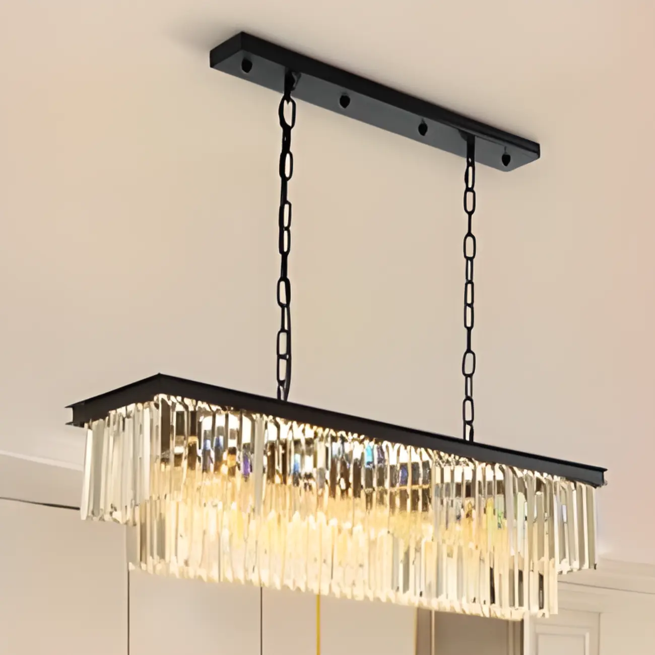 Modern Island Light 2 Tier Transparent Glass in Linear Shape Image - 10 | homeyfad