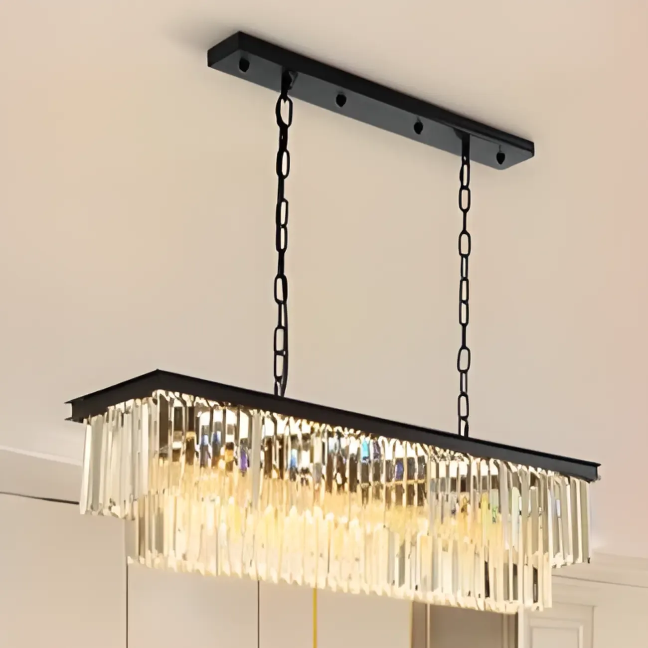 Modern Island Light 2 Tier Transparent Glass in Linear Shape Image - 10