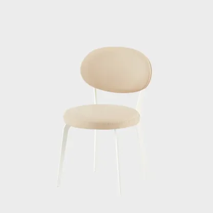 Minimalist Round Faux Leather Upholstered Metal Dining Chair Image - 6