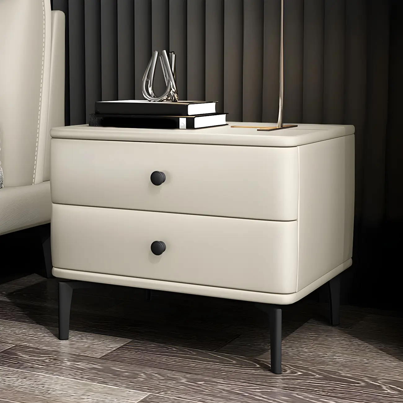 Modern Black Leather Bedside Table with Drawers Image - 24 | homeyfad