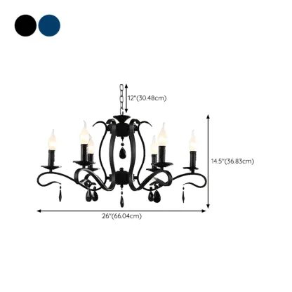 Vintage 6 Lights Black Pendant Chandelier with Candle Design #size