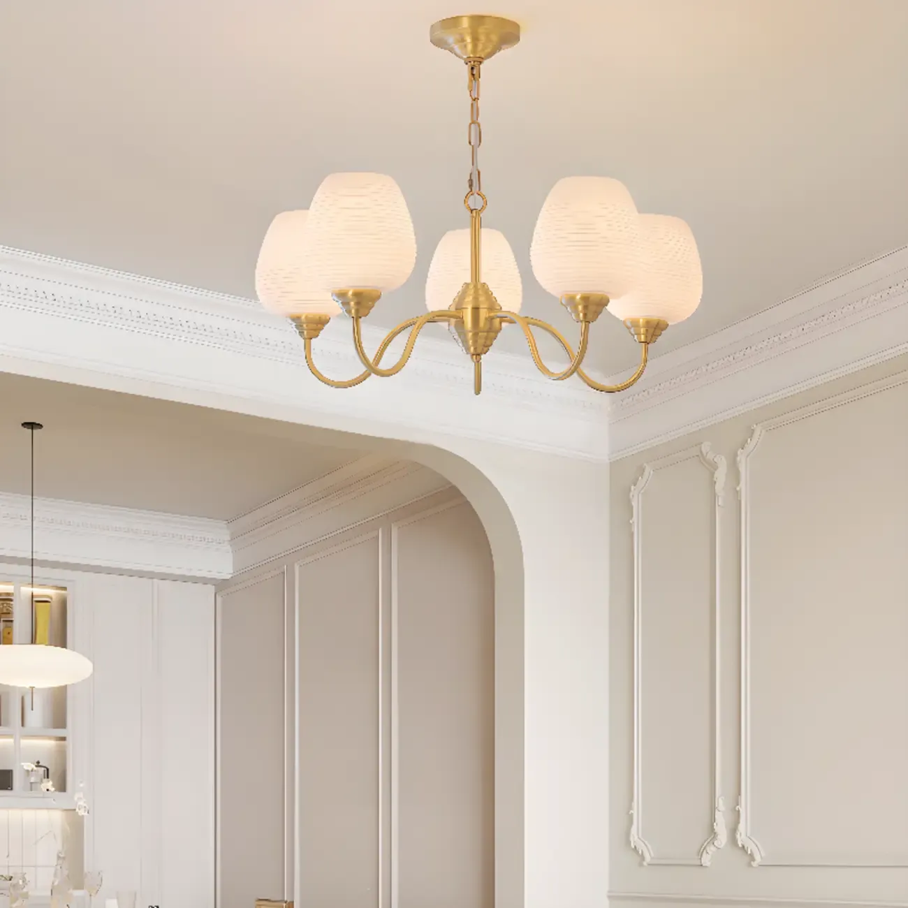 8-light Vintage Gold Brass Chandelier Adjustable Hanging Length Image - 7