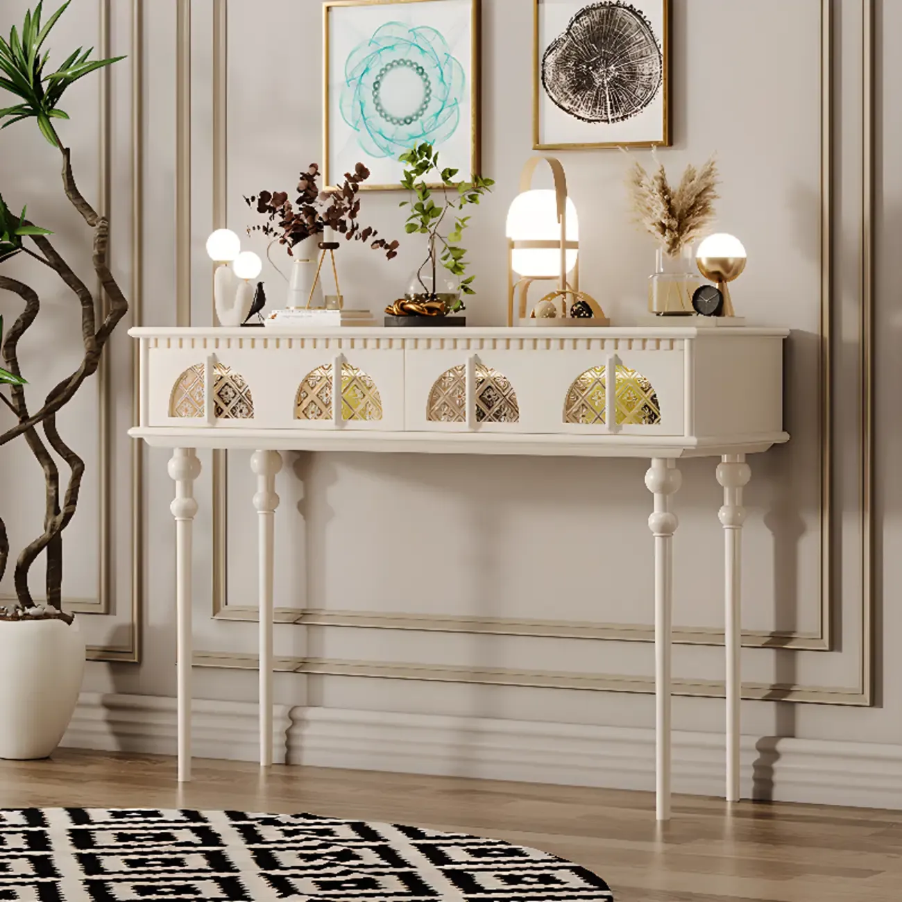 Rectangular Wooden Console Table with Drawers  Image - 4