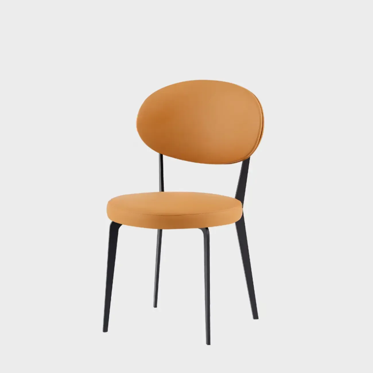 Minimalist Round Faux Leather Upholstered Metal Dining Chair Image - 7
