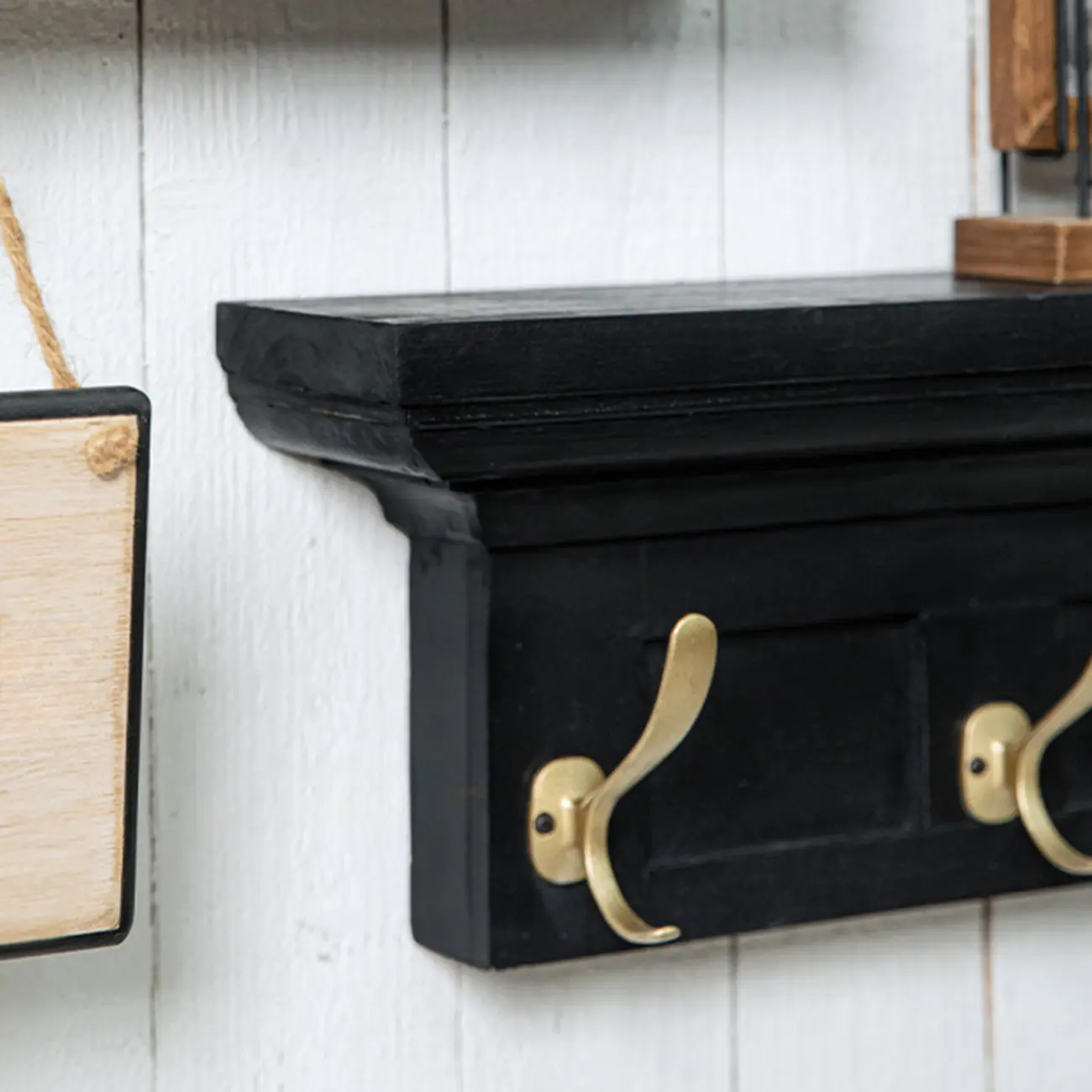 Mid-Century Black Wall-Mounted Coat Rack with Hooks Image - 7 | homeyfad