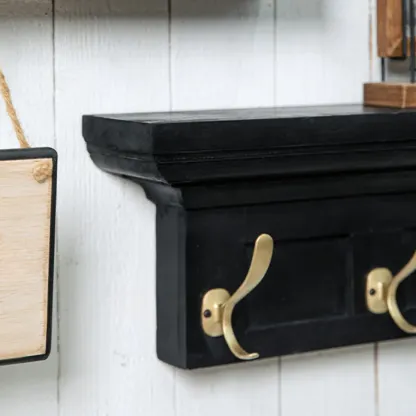 Mid-Century Black Wall-Mounted Coat Rack with Hooks Image - 7