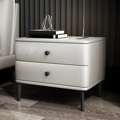 Modern Black Leather Bedside Table with Drawers Image - 25