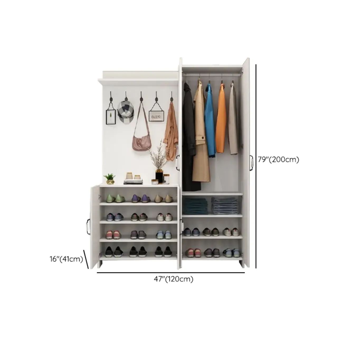 Modern White Hall Tree with Cabinets and Shelves Image - 25