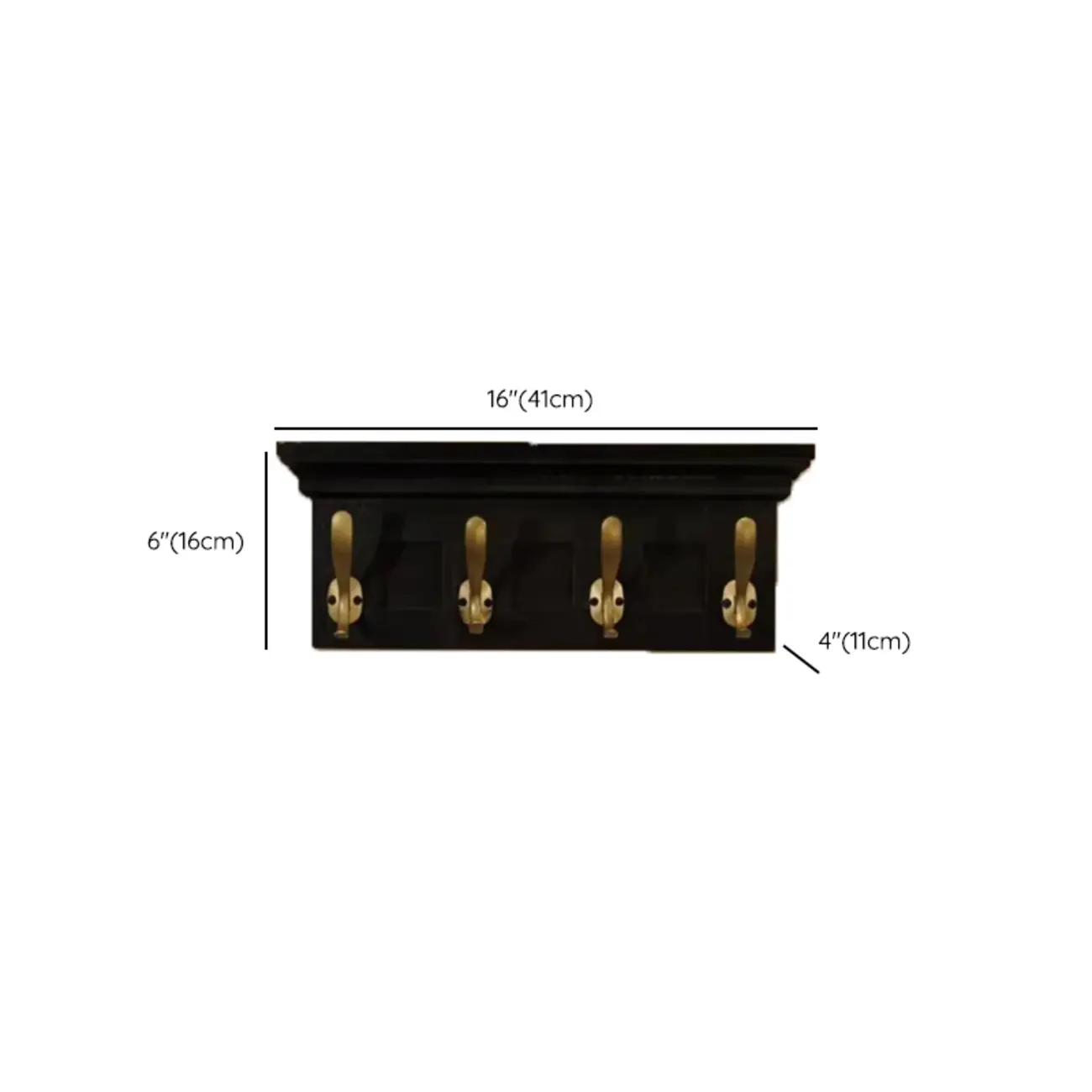 Mid-Century Black Wall-Mounted Coat Rack with Hooks #size