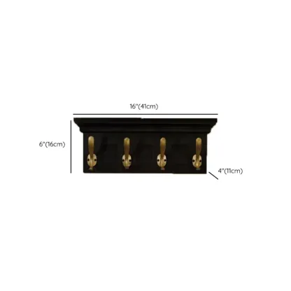 Mid-Century Black Wall-Mounted Coat Rack with Hooks #size