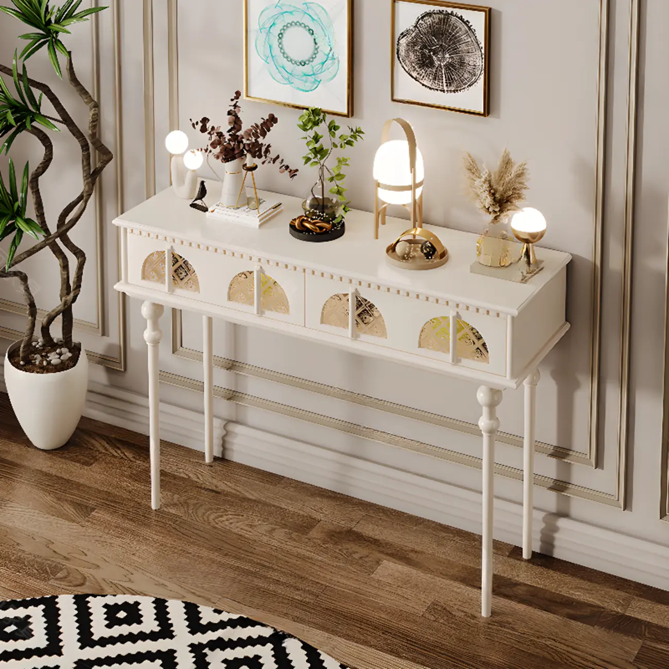 Rectangular Wooden Console Table with Drawers  Image - 5 | homeyfad