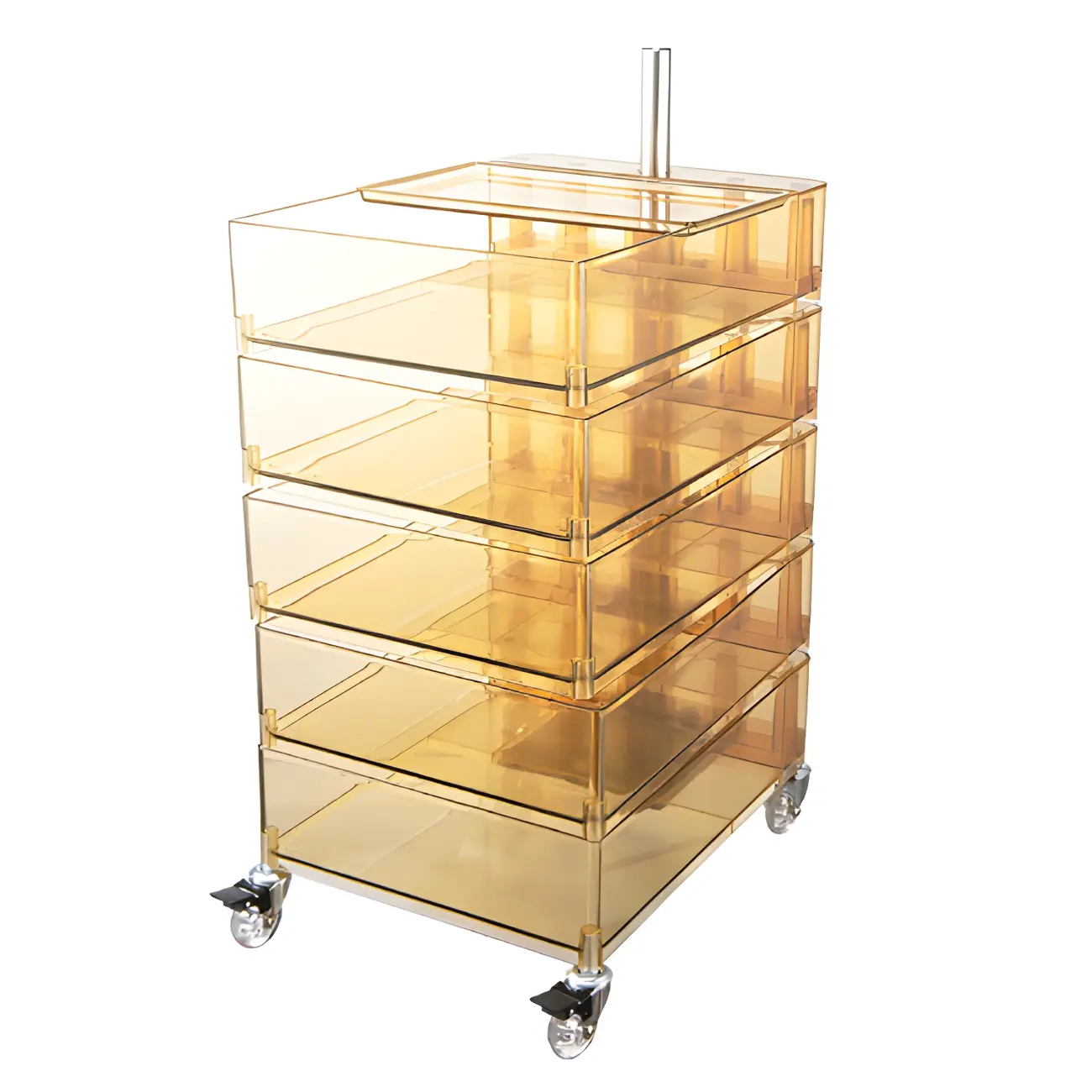 Vibrant Yellow Transparent Nightstand with Drawers and Wheels Image - 18 | homeyfad