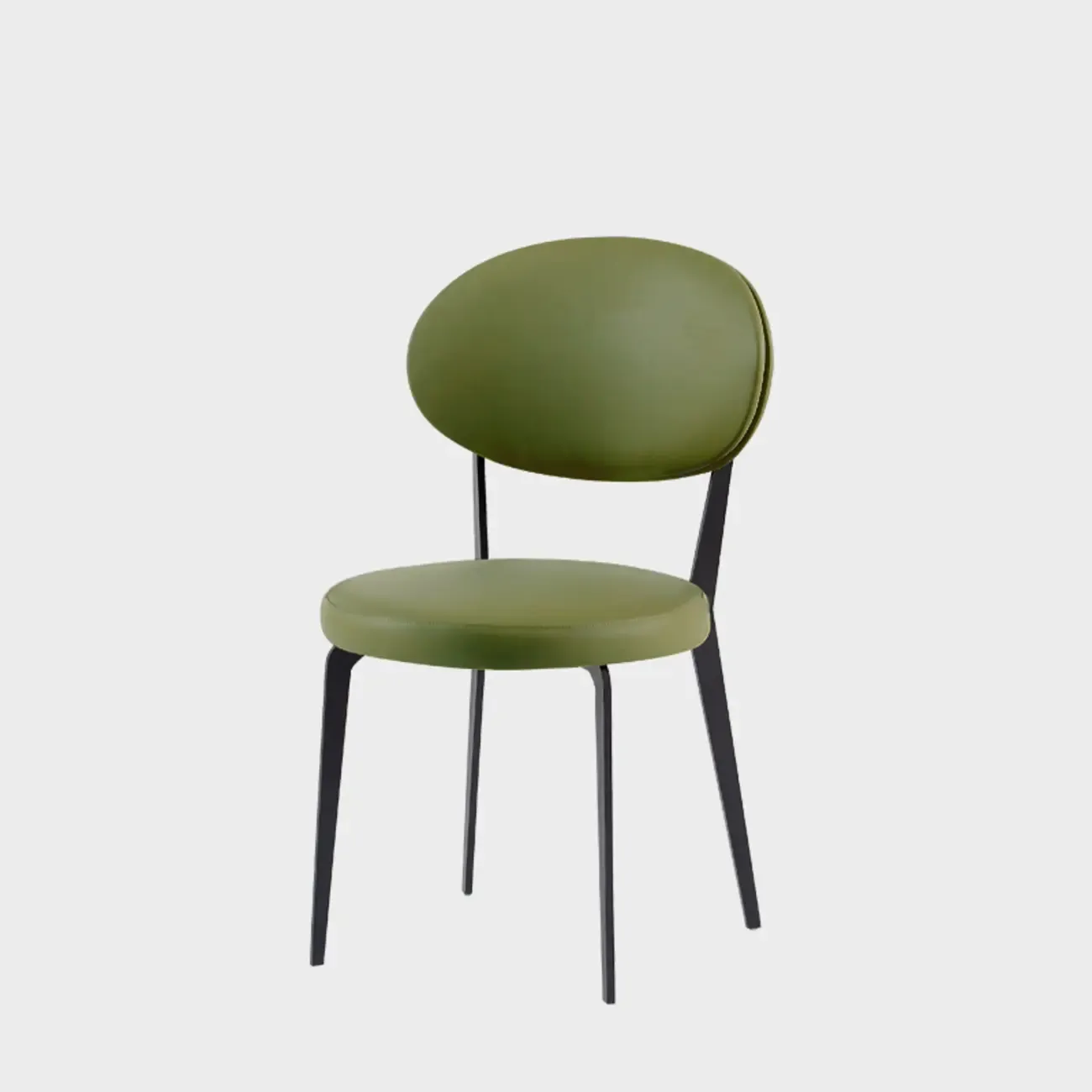 Minimalist Round Faux Leather Upholstered Metal Dining Chair Image - 9