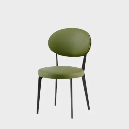 Minimalist Round Faux Leather Upholstered Metal Dining Chair Image - 9