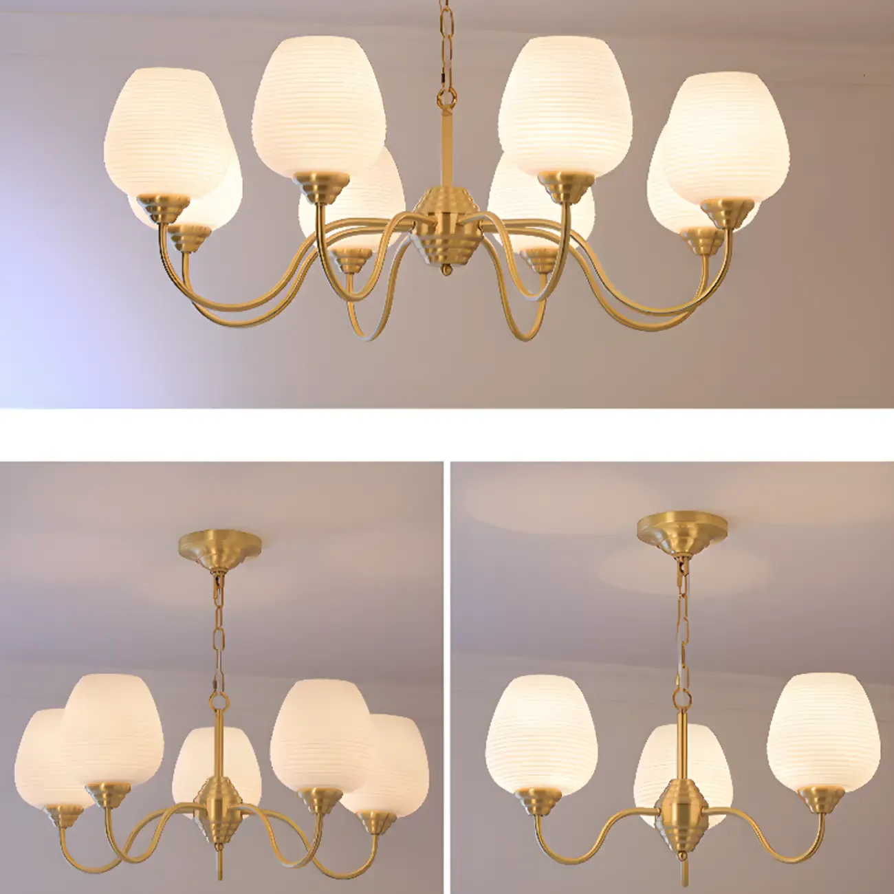 8-light Vintage Gold Brass Chandelier Adjustable Hanging Length Image - 9