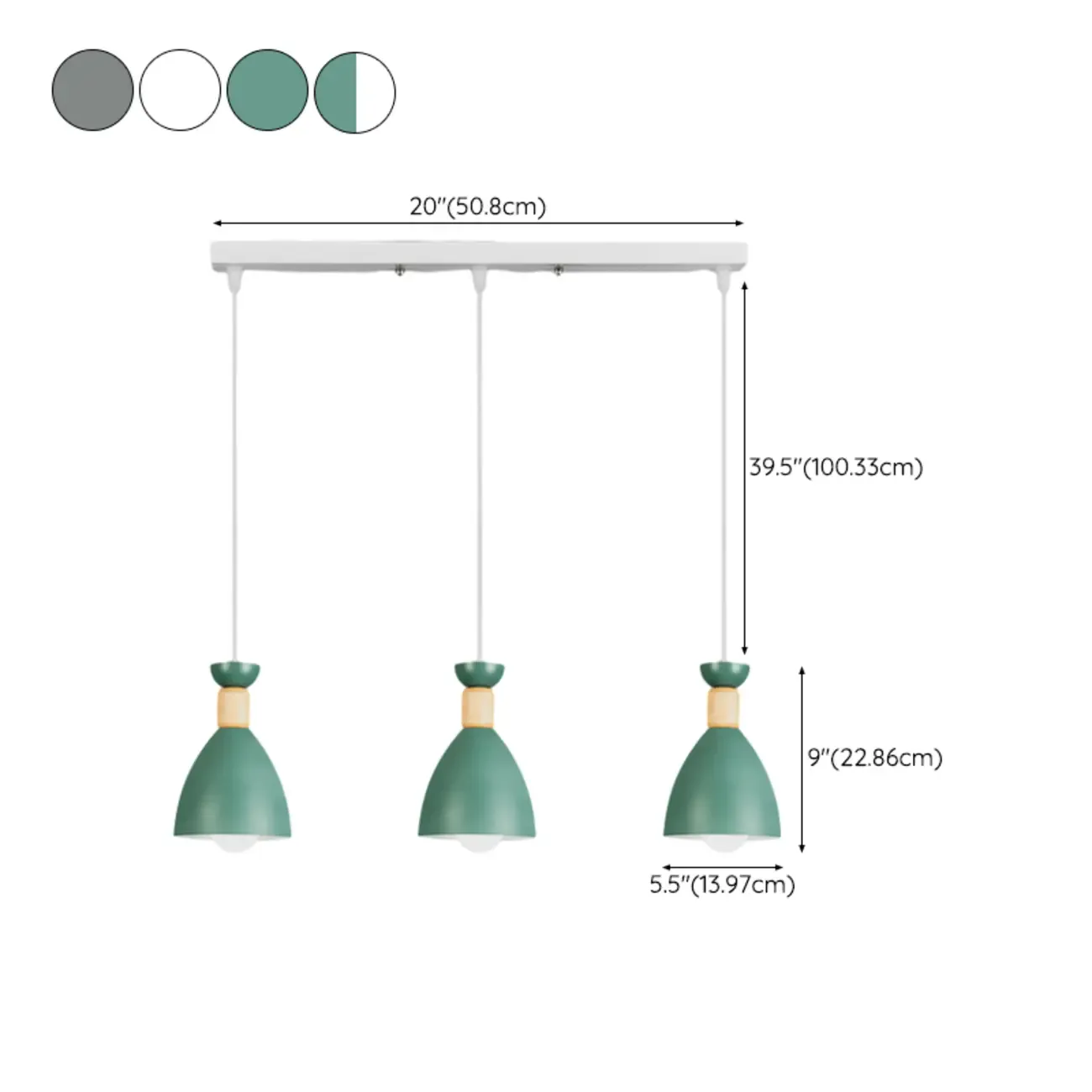 Modern Metal Island Light with 3 Cone Shades with Multi Color #size