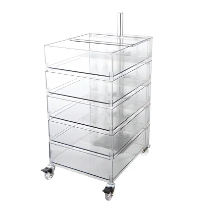 Vibrant Yellow Transparent Nightstand with Drawers and Wheels Image - 19